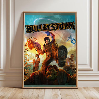 Bulletstorm logo cover art poster in a framed room setting