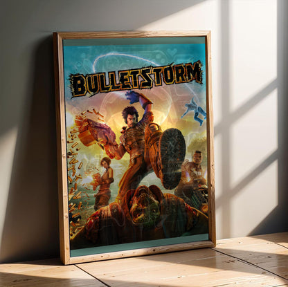 Bulletstorm logo cover art poster in a modern interior