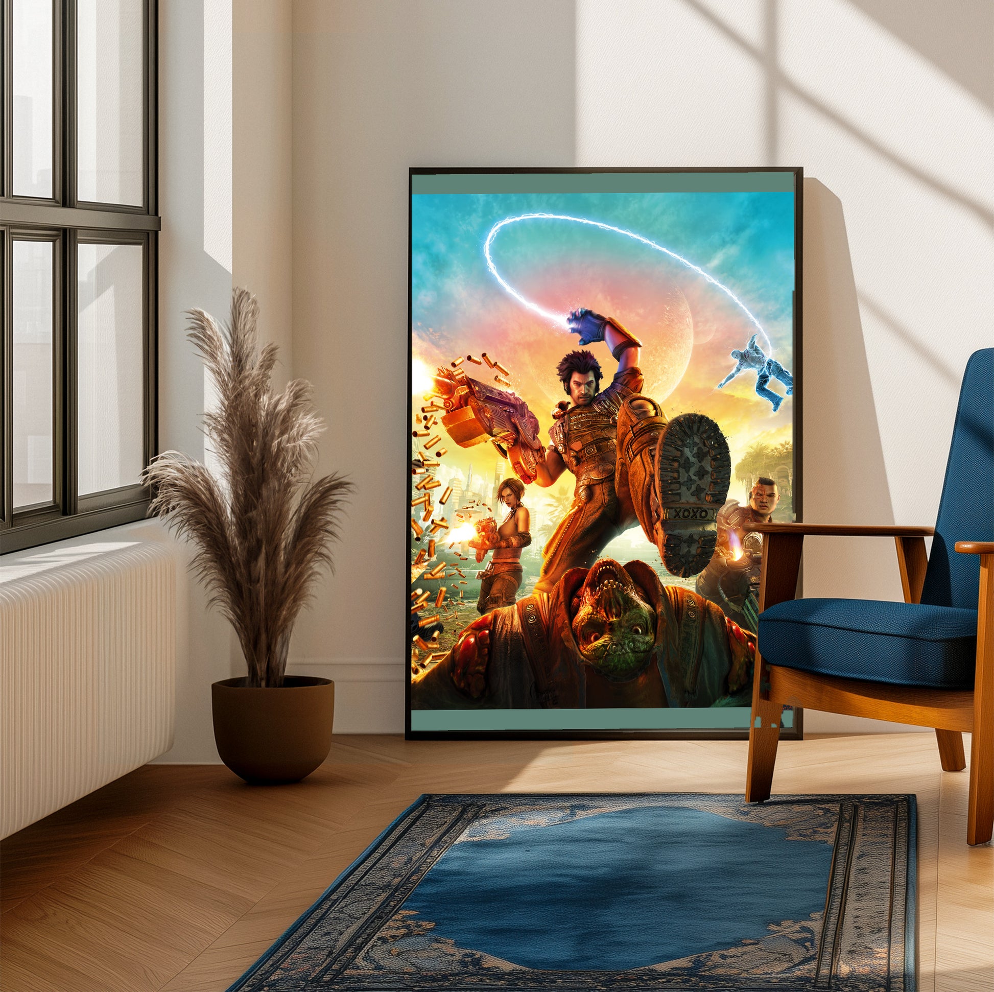 Bulletstorm cover art poster on a living room wall