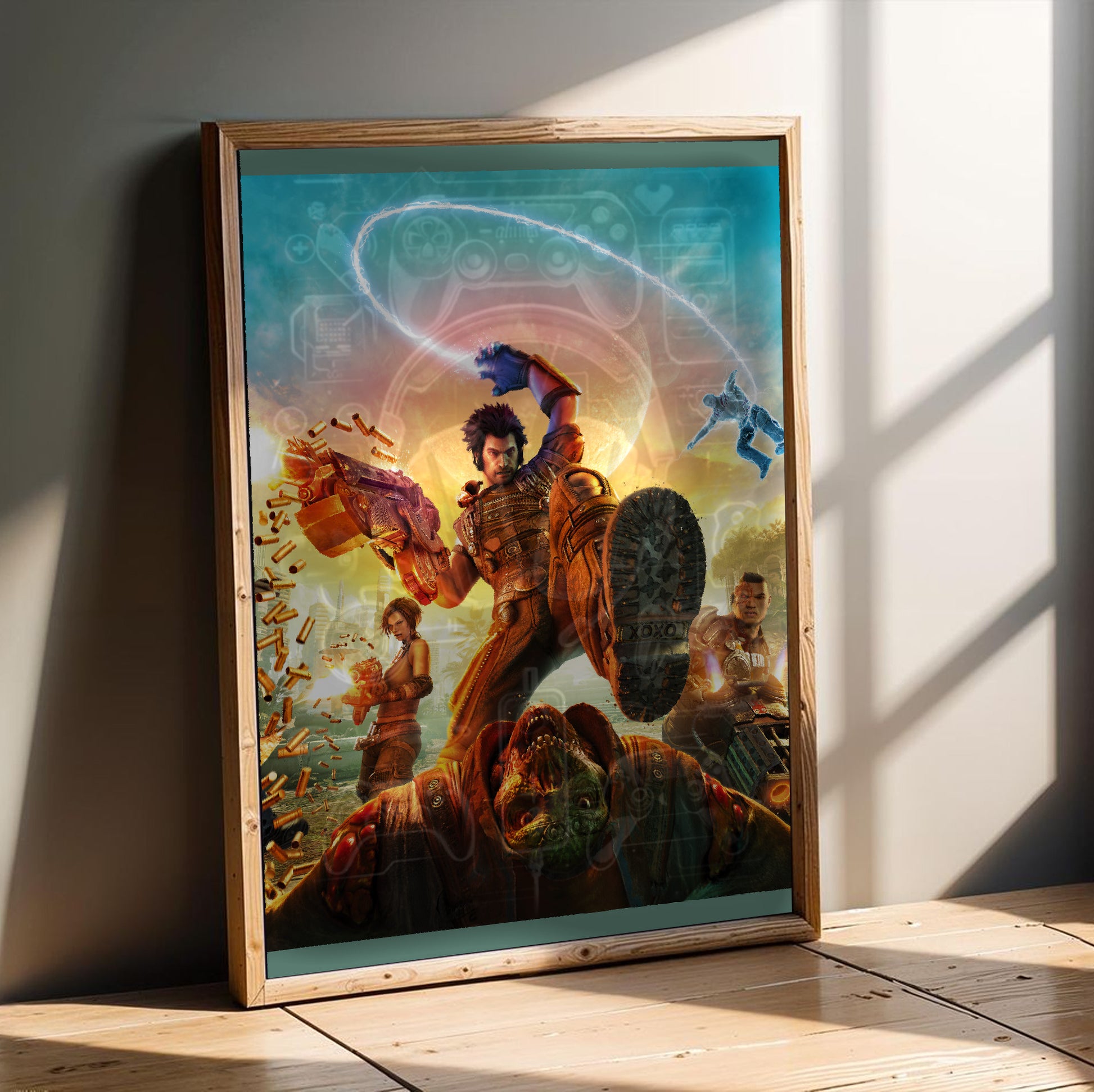 Bulletstorm cover art poster in a modern interior