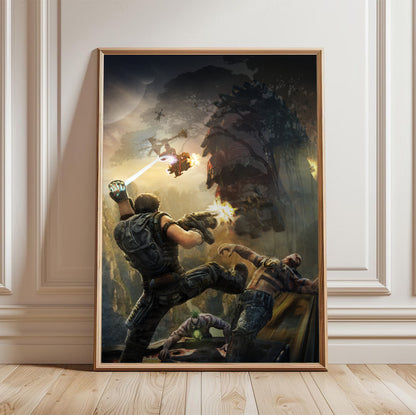 Bulletstorm key art poster in a framed room setting