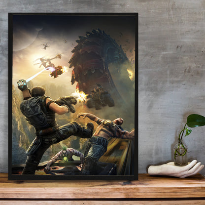 Bulletstorm key art poster hung above a desk