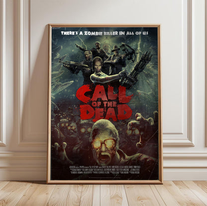 Call of Duty Black Ops Call of the Dead zombies art in a light oak frame leaning against a white wall