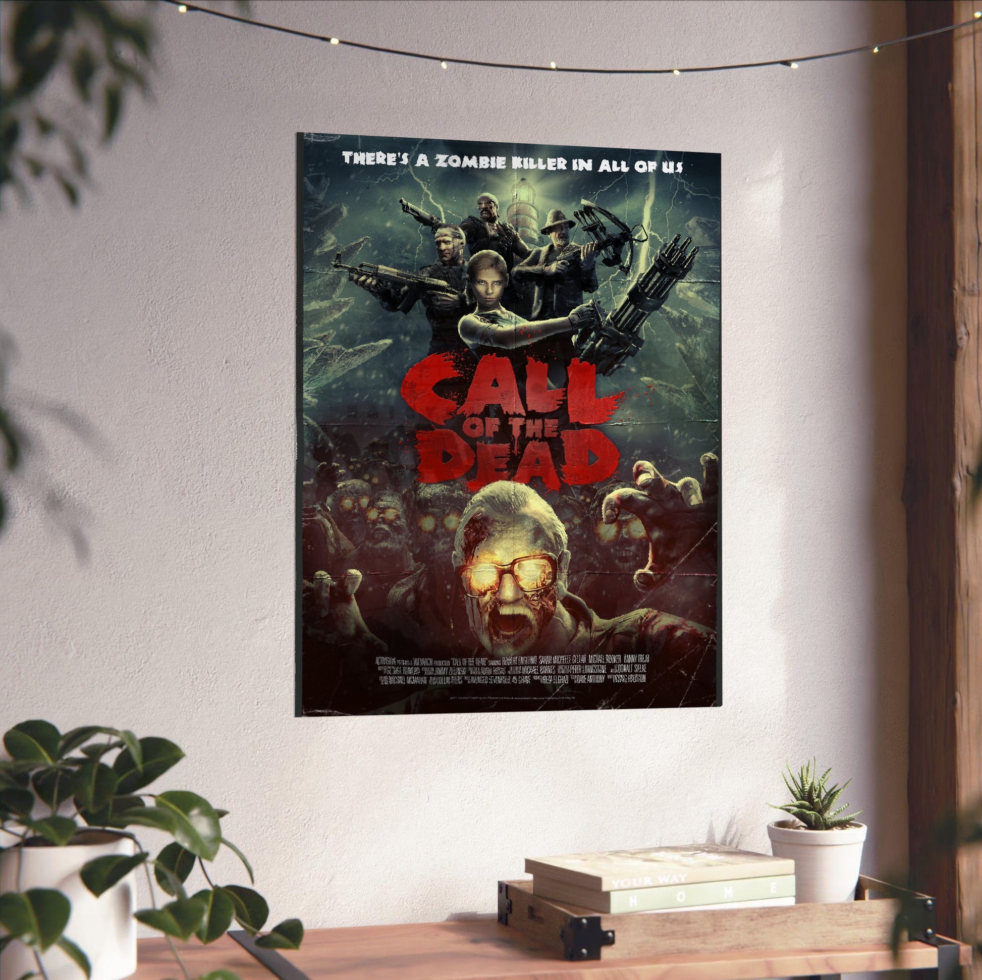 Call of Duty Black Ops Call of the Dead zombies art unframed on a white wall above a desk