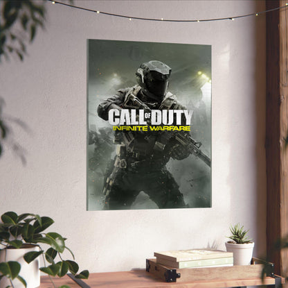 Call of Duty Infinite Warfare key art unframed on a white wall above a desk