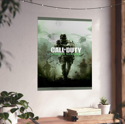 Call of Duty Modern Warfare Remastered key art unframed on a white wall above a desk