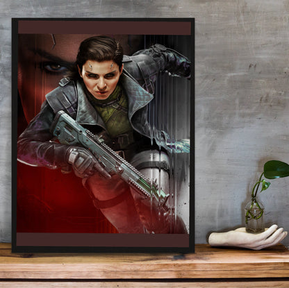 Call of Duty Warzone Season 2 key artwork in a black frame on a wooden shelf against concrete