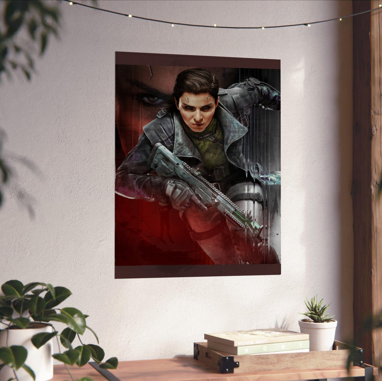 Call of Duty Warzone Season 2 key artwork unframed on a white wall above a desk