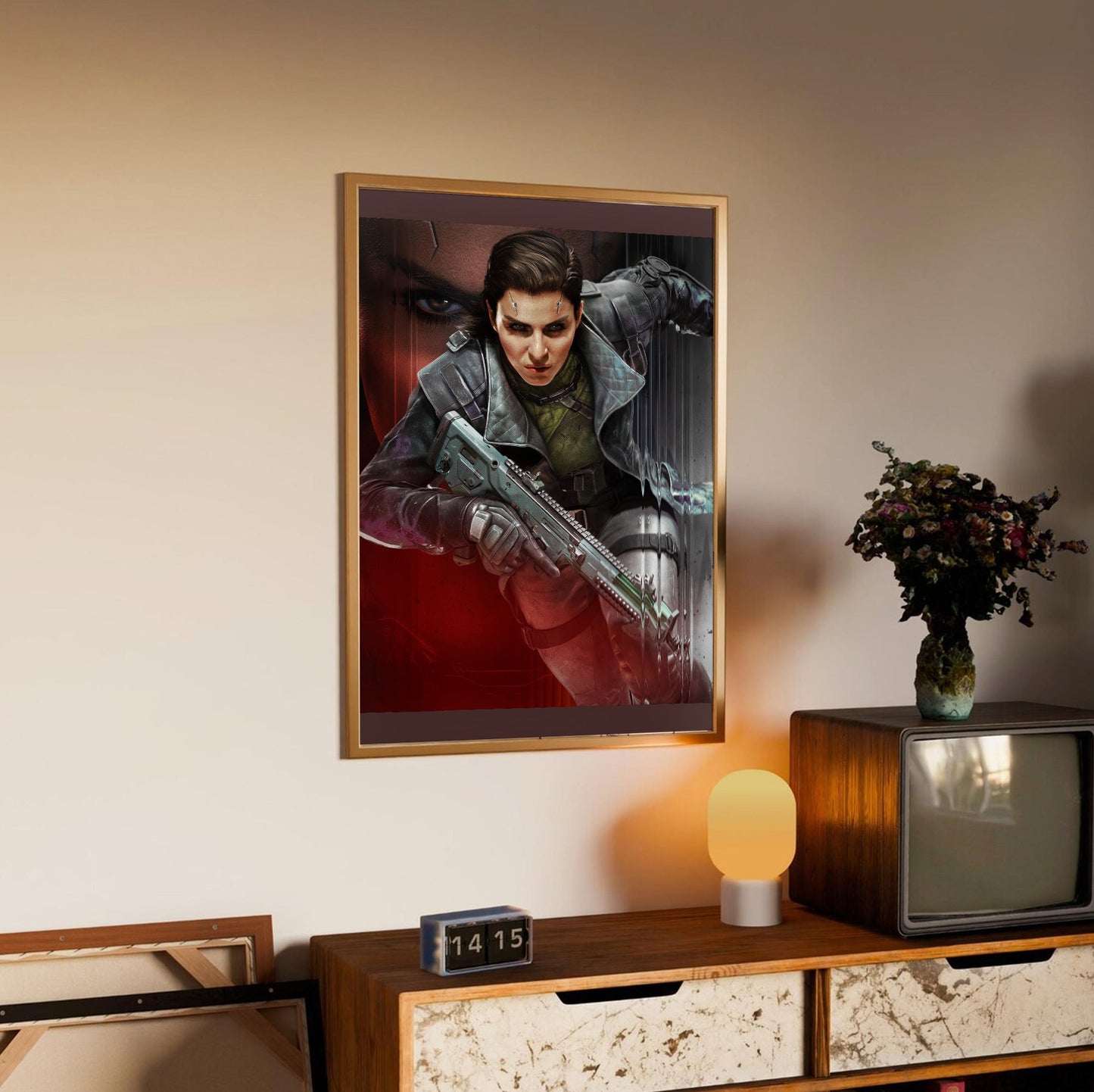 Call of Duty Warzone Season 2 key artwork in an oak frame above a sideboard