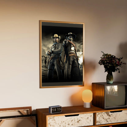 Call of Juarez Bound in Blood McCall brothers artwork in an oak frame above a sideboard