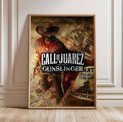 Call of Juarez Gunslinger alternate cover art in a light oak frame leaning against a white wall