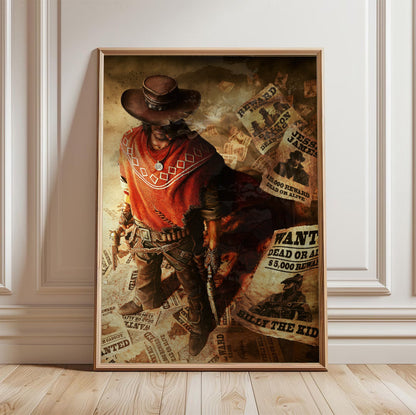 Call of Juarez Gunslinger cover art in a light oak frame leaning against a white wall
