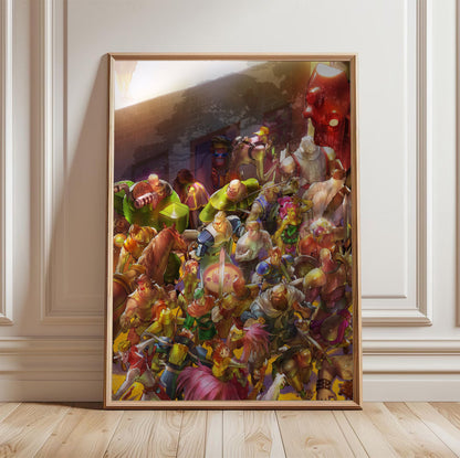 Capcom Beat Em Up Bundle art by Bengus in a light oak frame leaning against a white wall