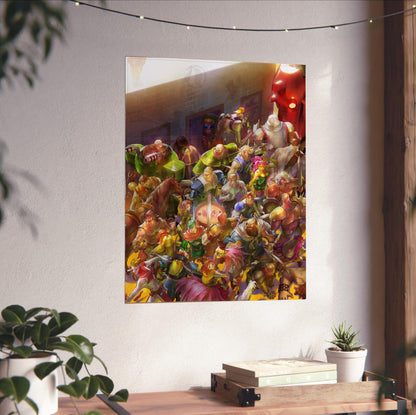 Capcom Beat Em Up Bundle art by Bengus unframed on a white wall above a desk