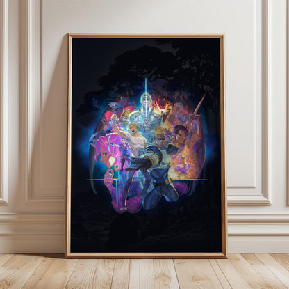 Capcom Beat Em Up Bundle art by Kazuya Nuri in a light oak frame leaning against a white wall