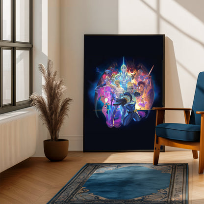 Capcom Beat Em Up Bundle art by Kazuya Nuri framed beside a blue armchair in a sunlit room