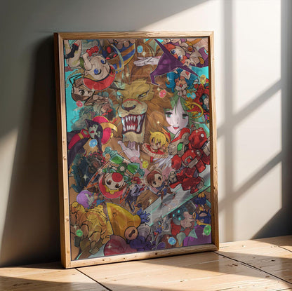 Capcom Fighting Collection cover art by Bengus in an oak frame leaning on a wooden floor