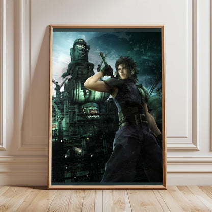 Crisis Core Zack Fair poster in a framed room setting