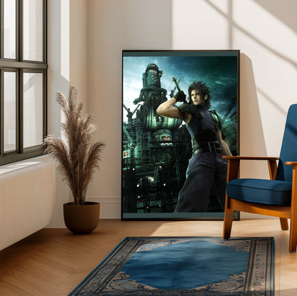 Crisis Core Zack Fair poster on a living room wall