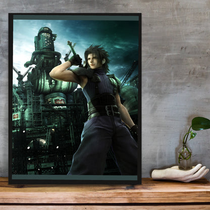 Crisis Core Zack Fair poster hung above a desk