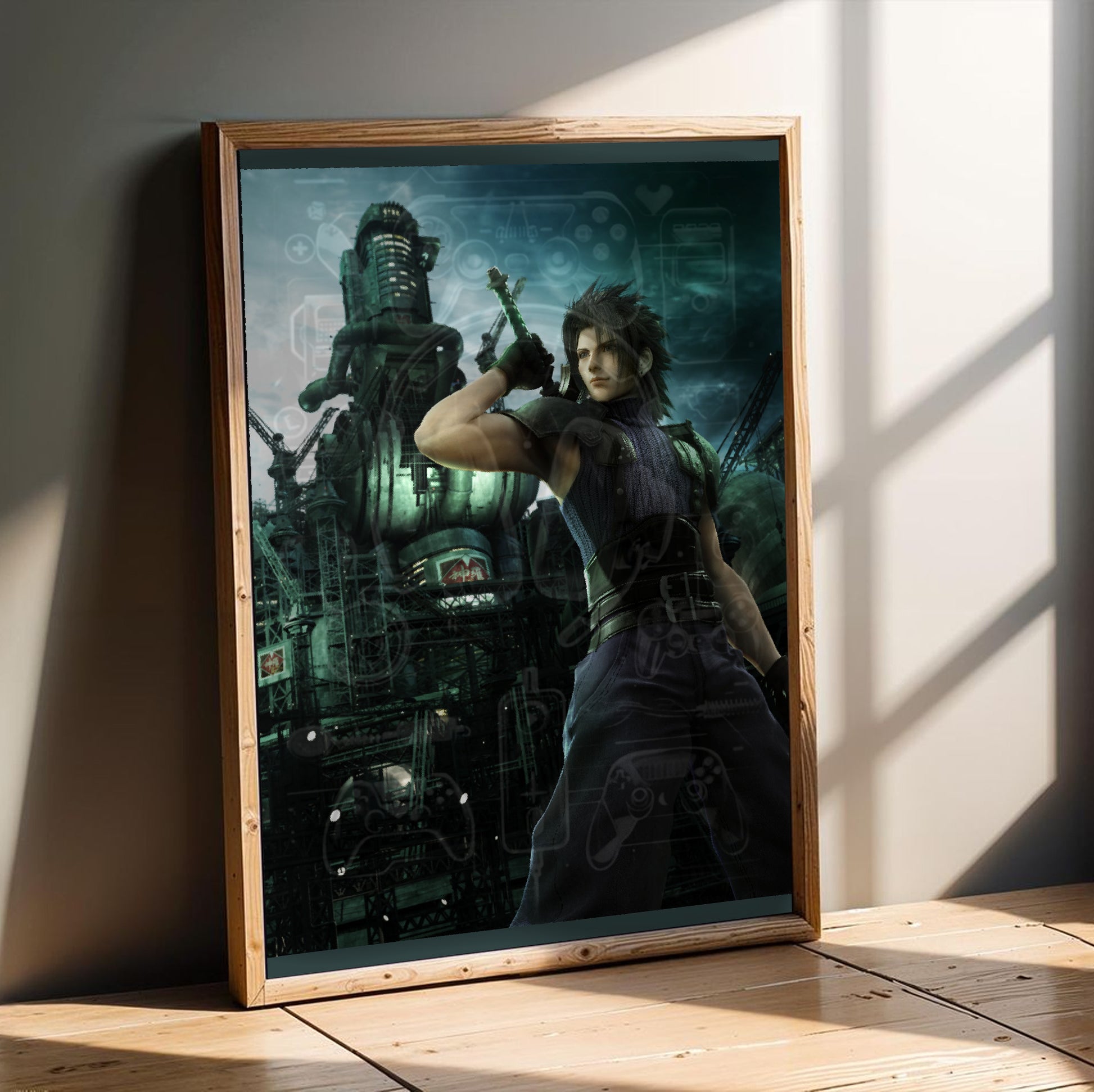 Crisis Core Zack Fair poster in a modern interior
