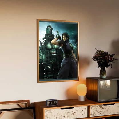 Crisis Core Zack Fair poster styled on a gallery wall