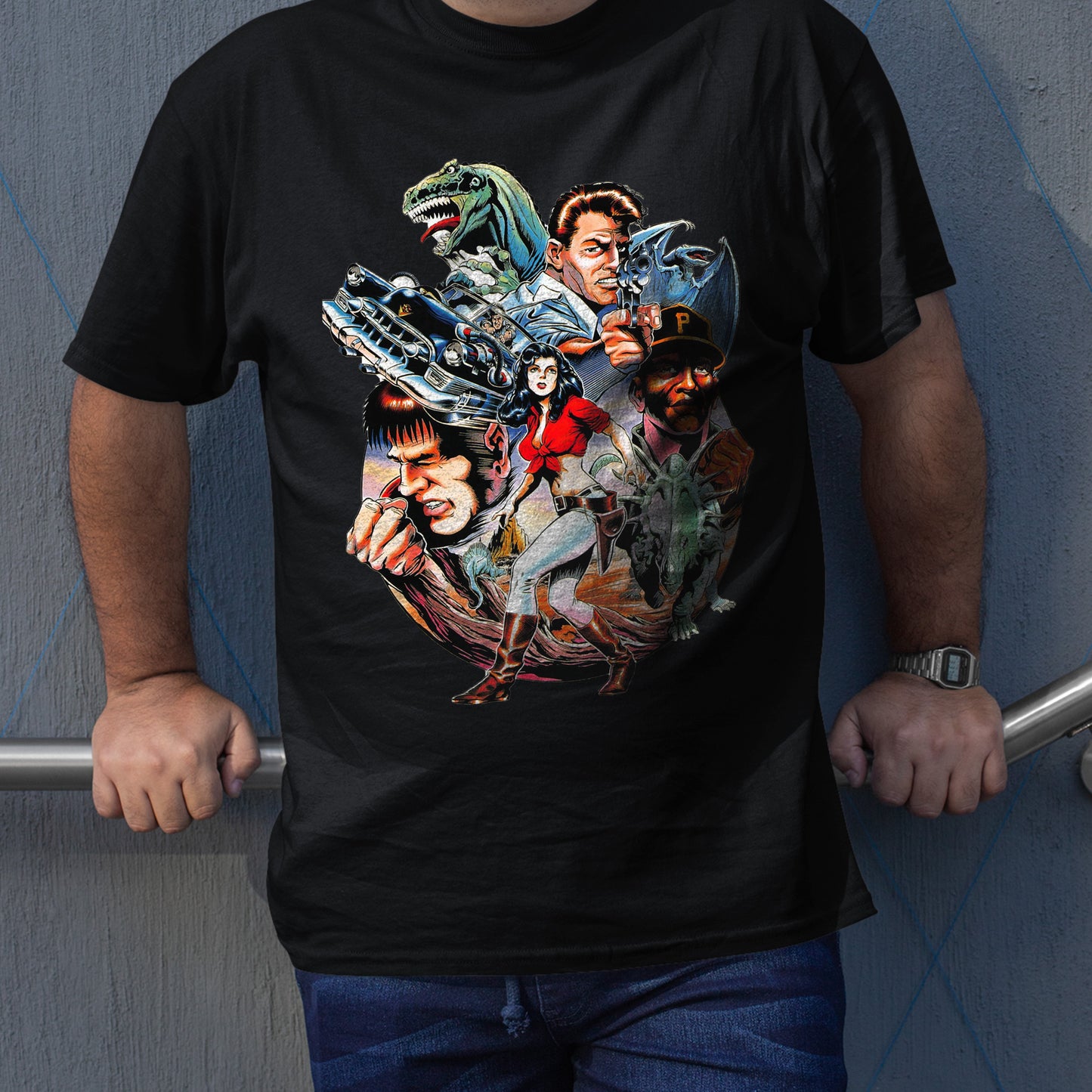 Kadillacs and Dinosaurs Japanese Arcade Flyer Unisex T-shirt, Gamer Shirt, Gaming Gift