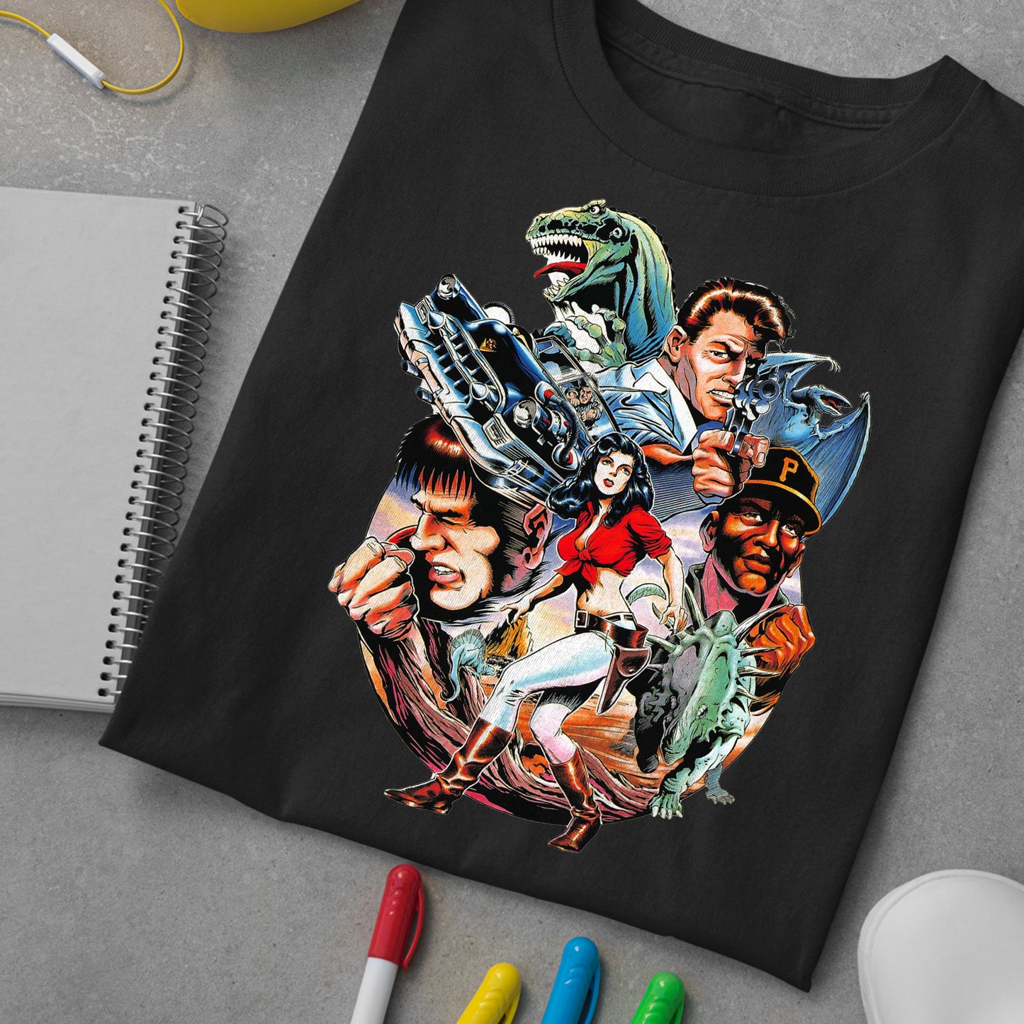 Kadillacs and Dinosaurs Japanese Arcade Flyer Unisex T-shirt, Gamer Shirt, Gaming Gift