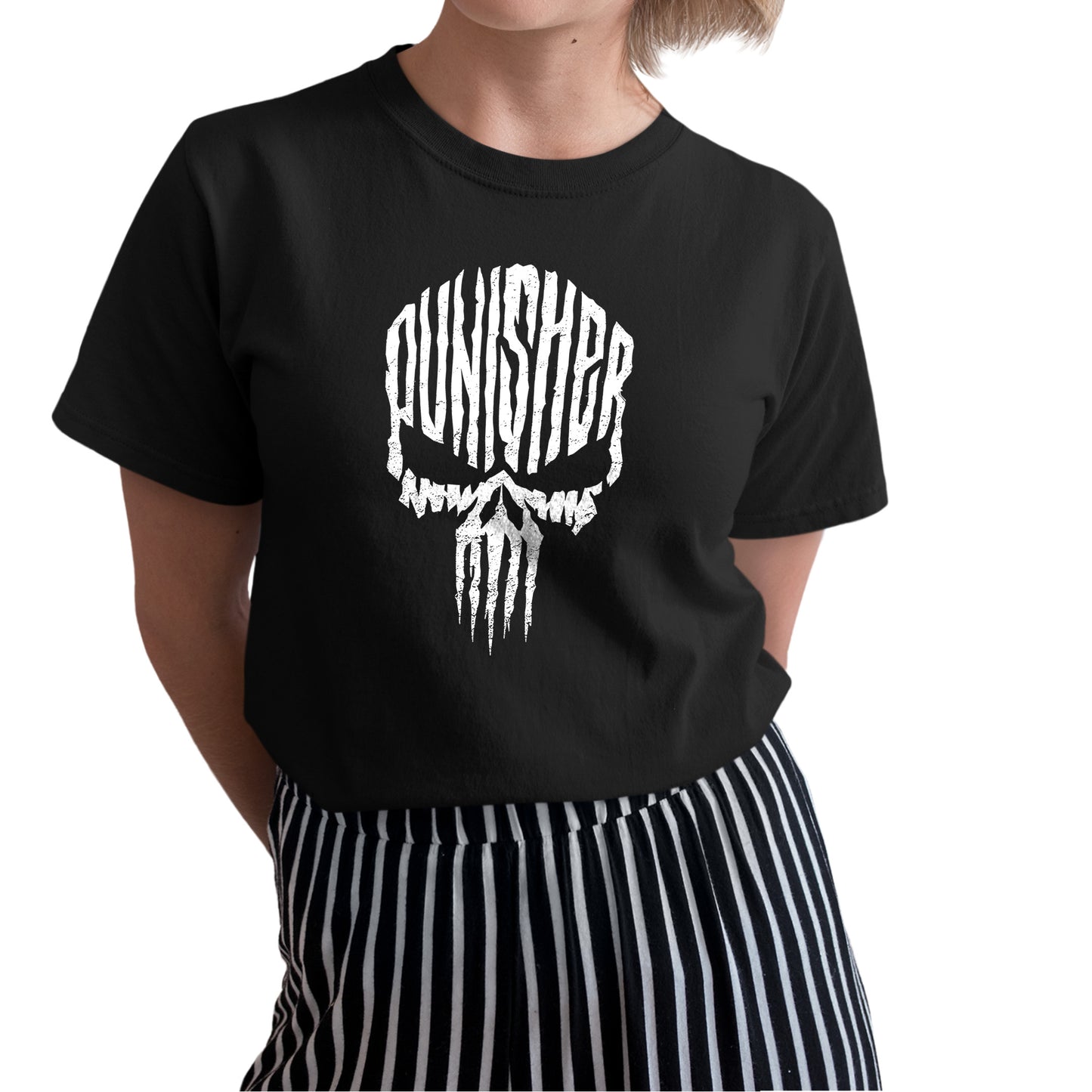 Punishment Skull Grunge White Unisex T-shirt, Gamer Shirt, Gaming Gift