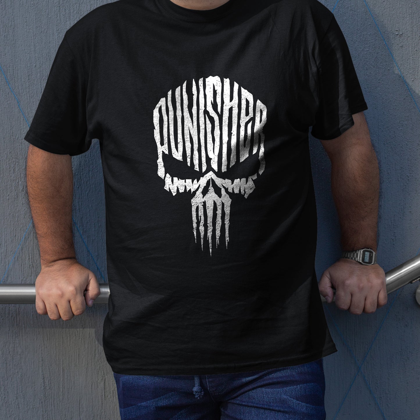 Punishment Skull Grunge White Unisex T-shirt, Gamer Shirt, Gaming Gift
