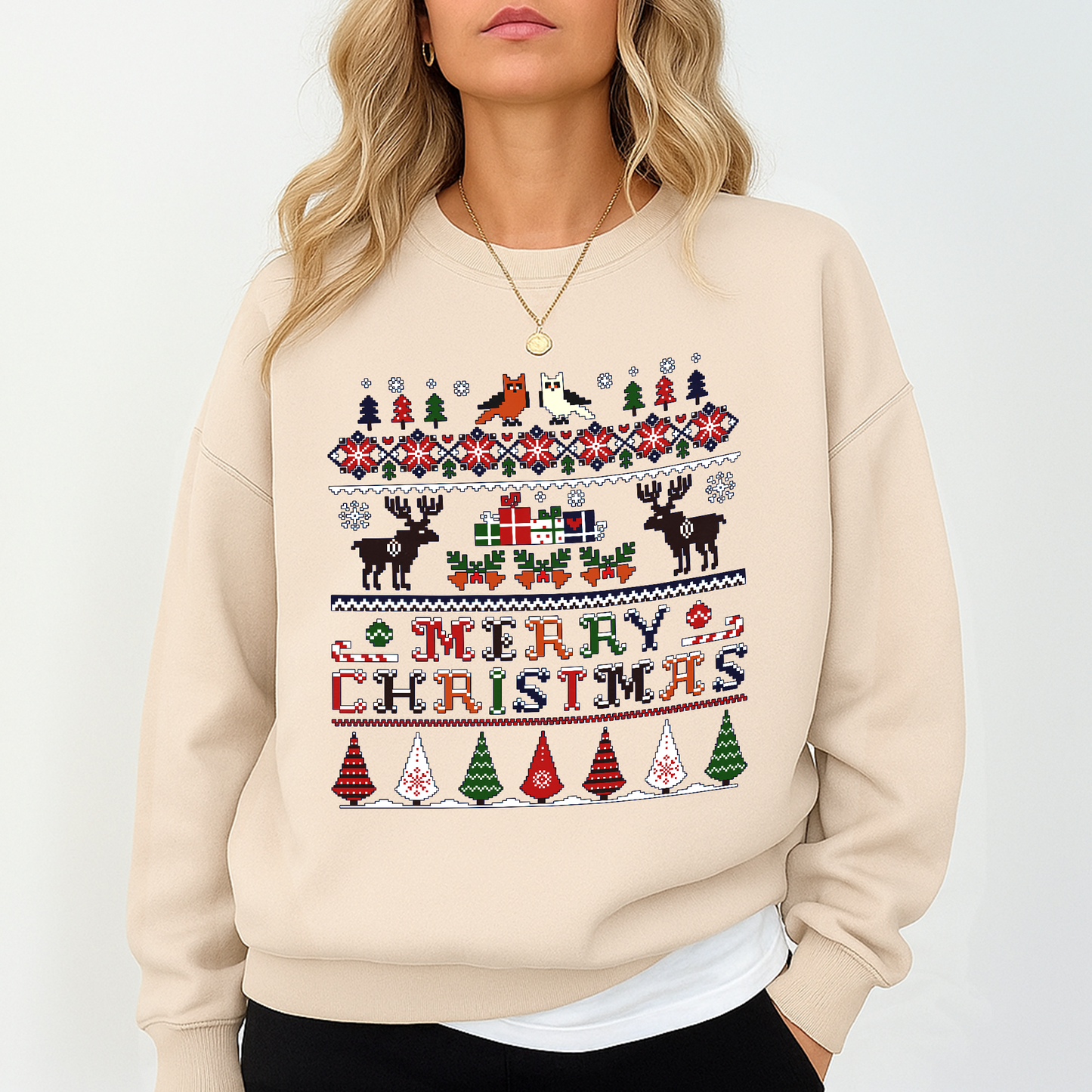 Merry Christmas Reindeer Sweatshirt – Cozy Festive Holiday Sweater for Winter