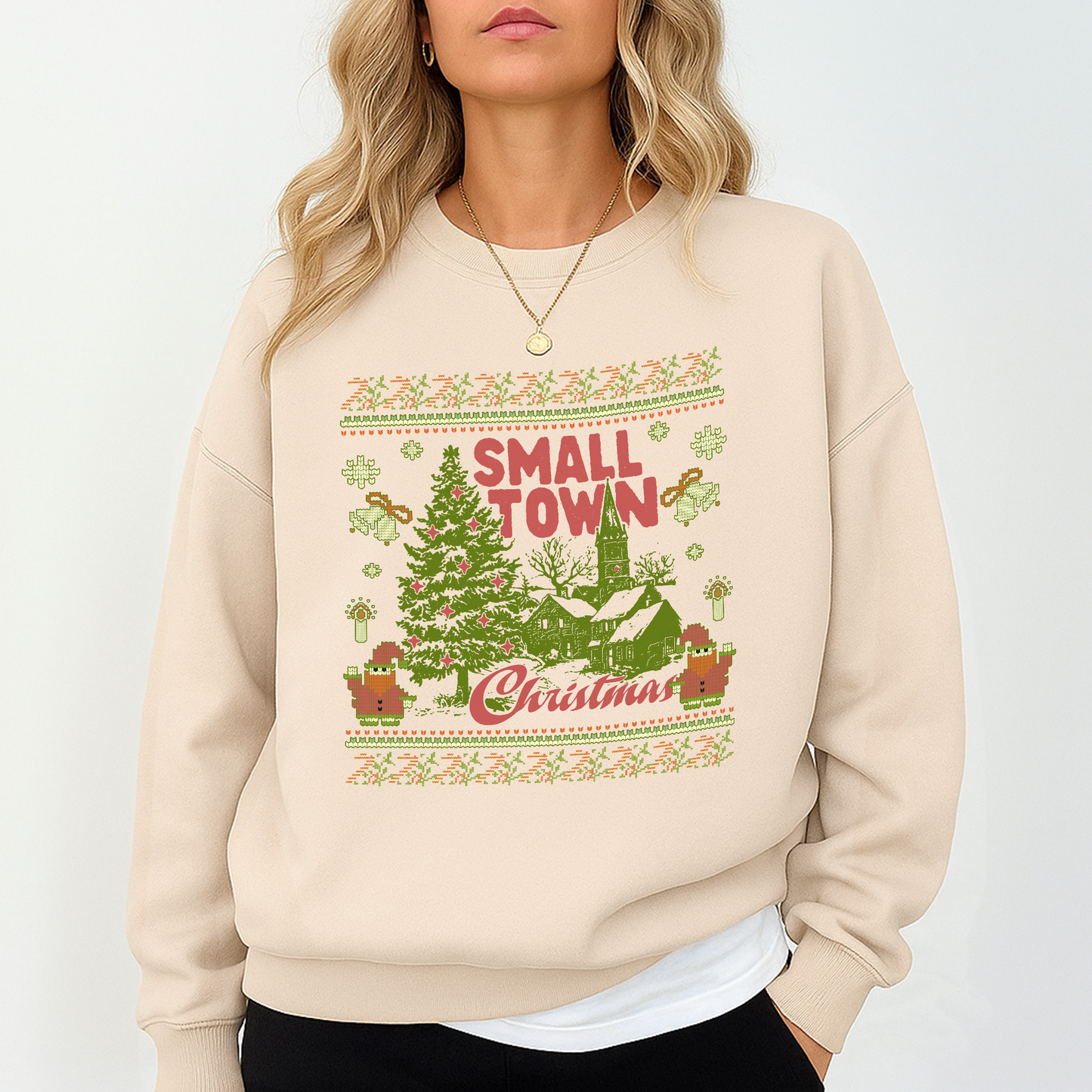 Small Town Christmas Sweatshirt – Cozy Holiday Sweater, Vintage Winter Town Design, Christmas Gift, Unisex Crewneck