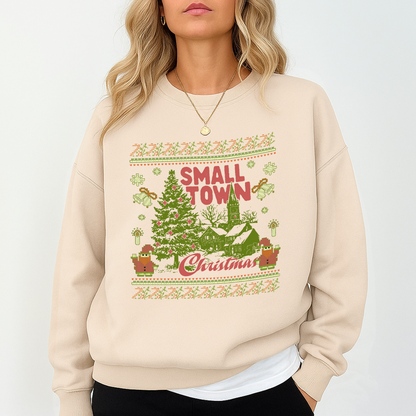 Small Town Christmas Sweatshirt – Cozy Holiday Sweater, Vintage Winter Town Design, Christmas Gift, Unisex Crewneck