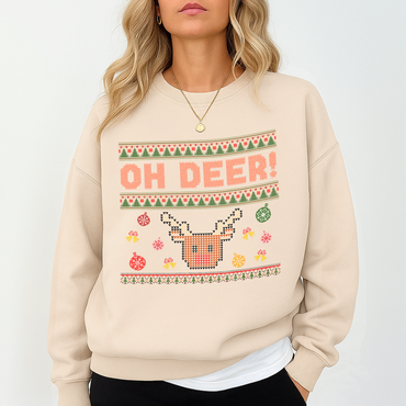 Funny “Oh Deer!” Christmas Sweatshirt – Cute Reindeer Holiday Pullover for Women | Cozy Winter Ugly Sweater Gift