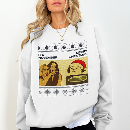 Funny Christmas Meme Sweatshirt – “It’s November Merry Christmas” Holiday Pullover | Unisex Ugly Christmas Sweater | Cozy Winter Gift