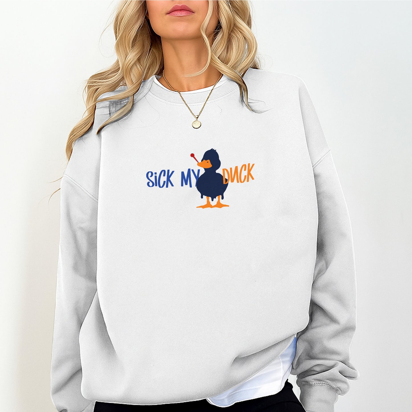 Funny Duck Pun Sweatshirt – “Sick My Duck” Unisex Cozy Crewneck