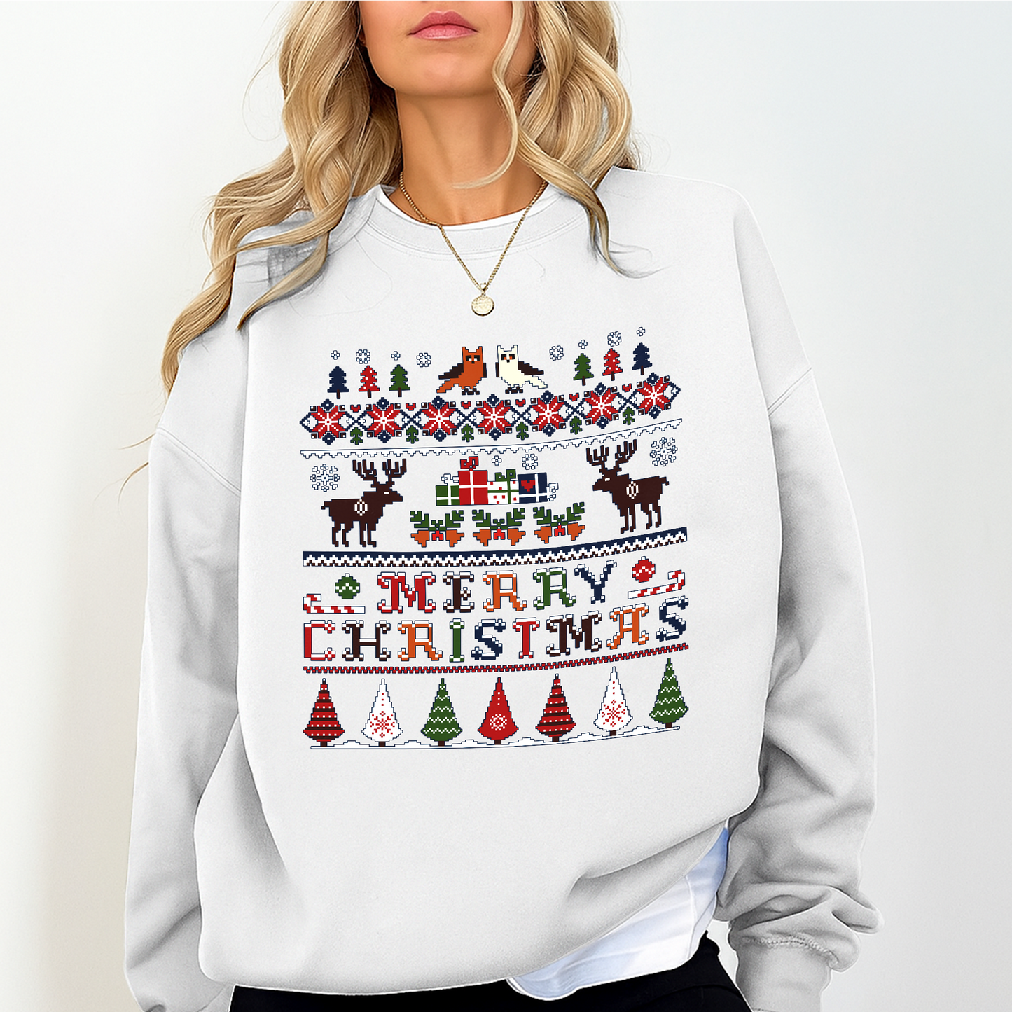 Merry Christmas Reindeer Sweatshirt – Cozy Festive Holiday Sweater for Winter