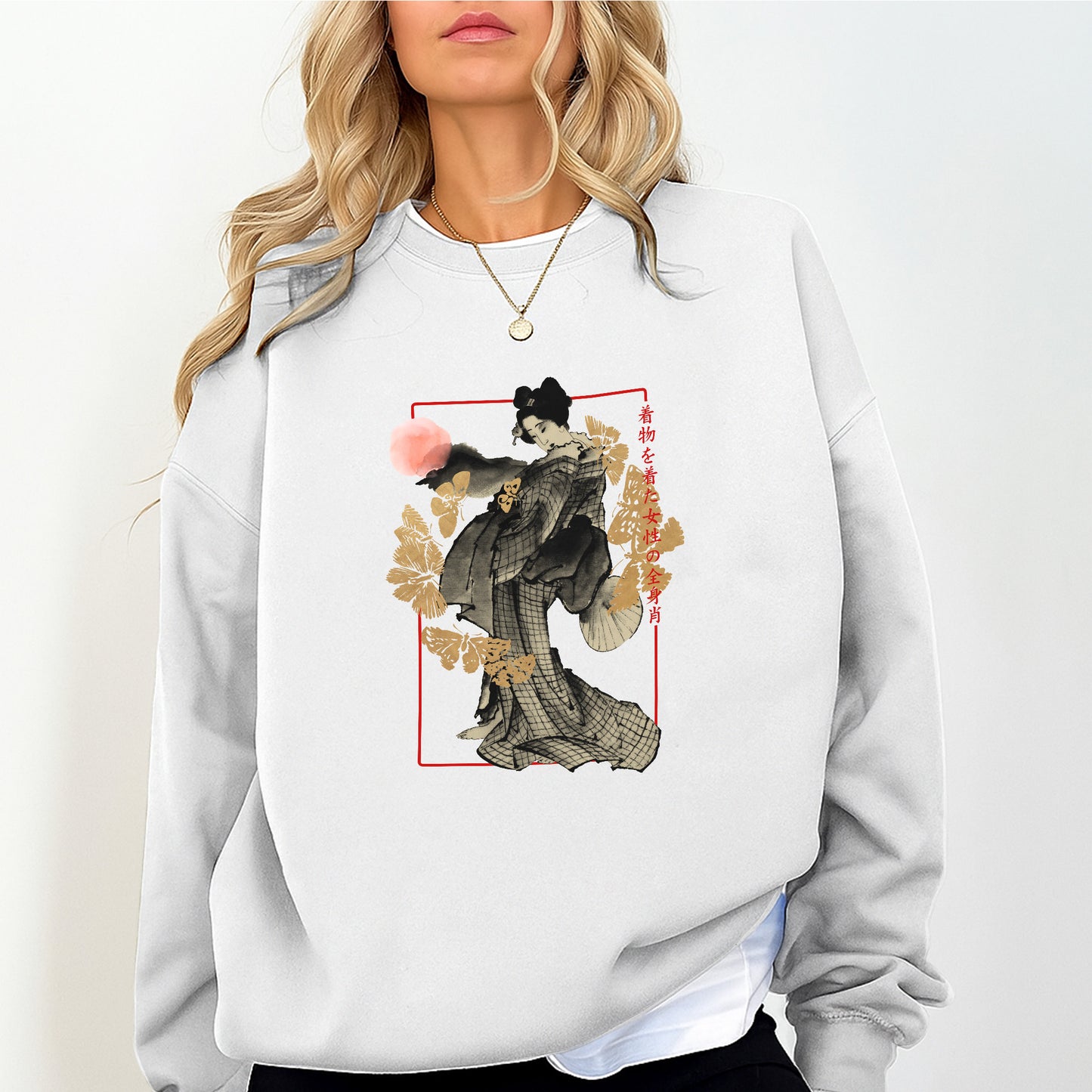 Japanese Geisha Art Sweatshirt – Ukiyo-e Inspired Graphic Oversized Pullover