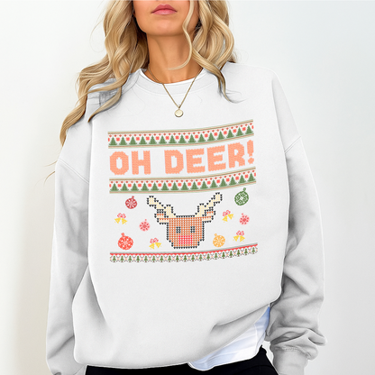 Funny “Oh Deer!” Christmas Sweatshirt – Cute Reindeer Holiday Pullover for Women | Cozy Winter Ugly Sweater Gift