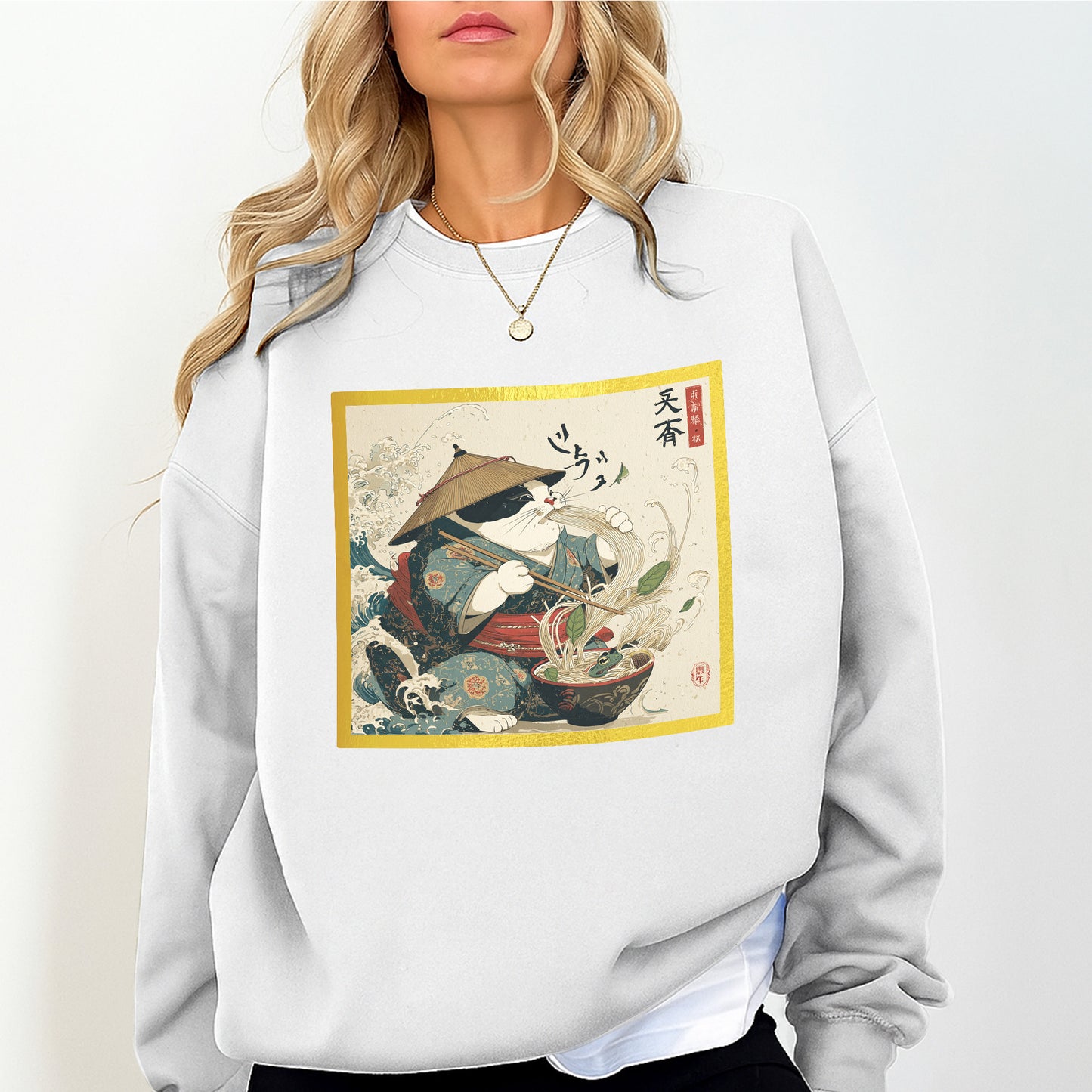 Japanese Ukiyo-e Cat Sweatshirt — Traditional Art Style Graphic Crewneck | Vintage Aesthetic Unisex Pullover