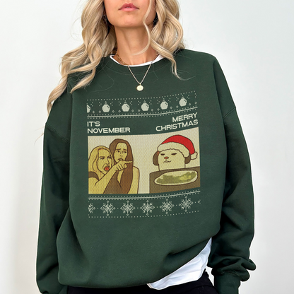 Funny Christmas Meme Sweatshirt – “It’s November Merry Christmas” Holiday Pullover | Unisex Ugly Christmas Sweater | Cozy Winter Gift