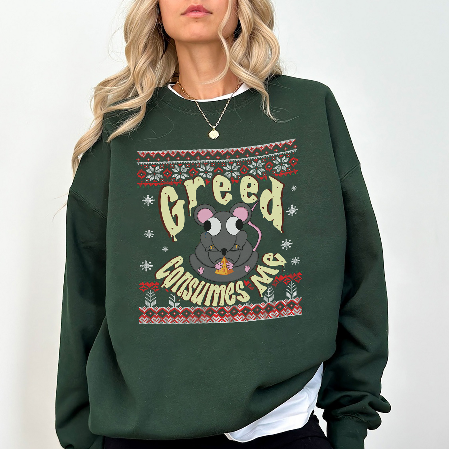 Greed Consumes Me Rat Christmas Sweatshirt – Funny Holiday Ugly Sweater, Cozy Winter Unisex Crewneck (Copy)