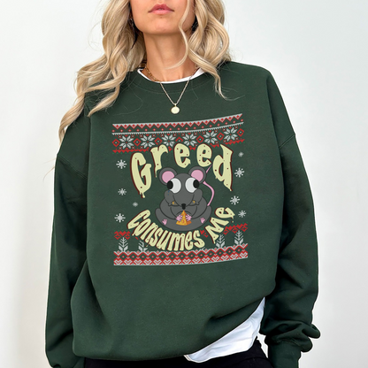 Greed Consumes Me Rat Christmas Sweatshirt – Funny Holiday Ugly Sweater, Cozy Winter Unisex Crewneck (Copy)