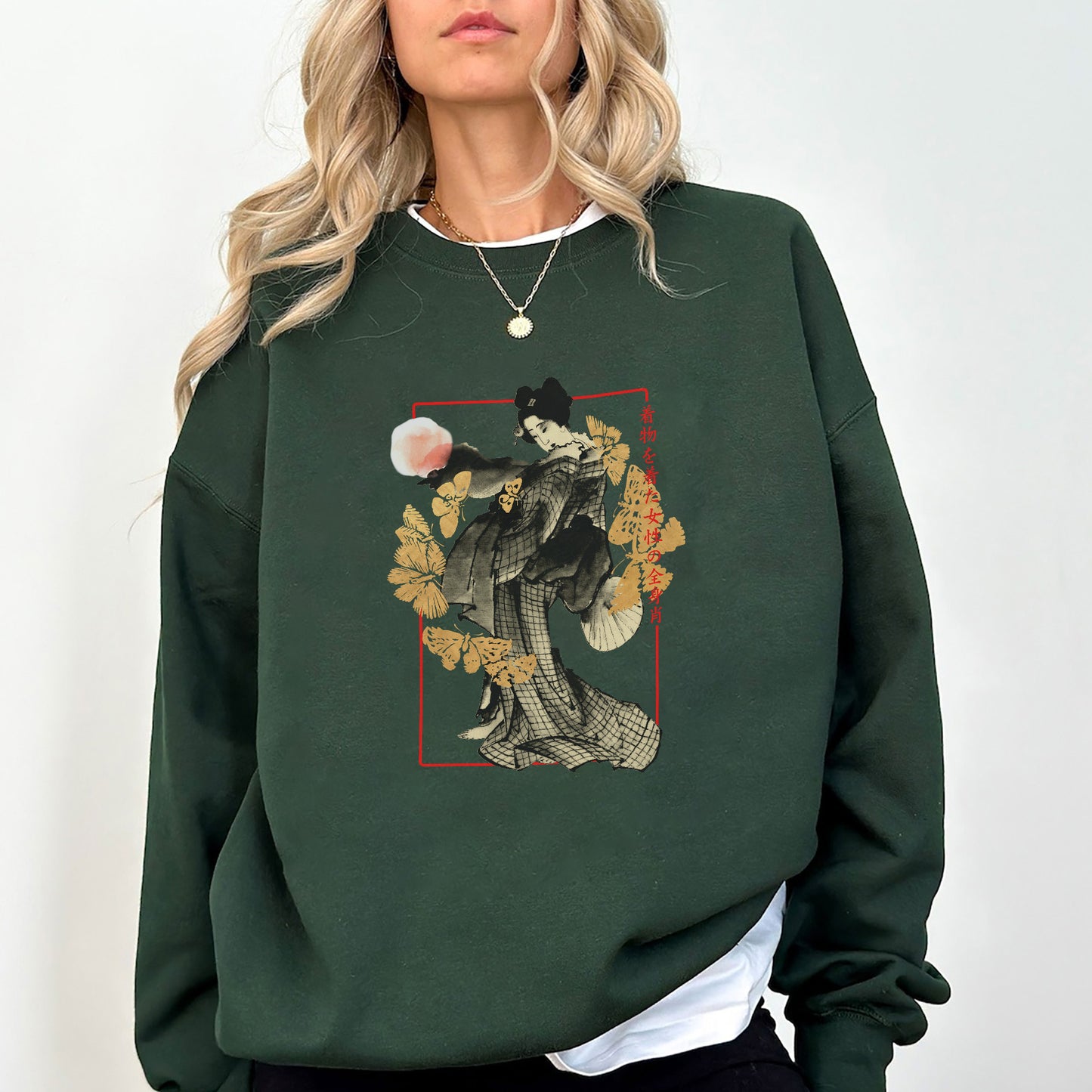 Japanese Geisha Art Sweatshirt – Ukiyo-e Inspired Graphic Oversized Pullover