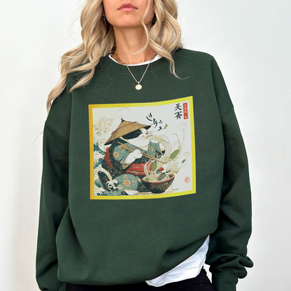 Japanese Ukiyo-e Cat Sweatshirt — Traditional Art Style Graphic Crewneck | Vintage Aesthetic Unisex Pullover