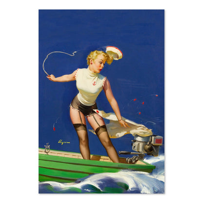 A Fast Takeoff by Gil Elvgren, pin-up poster — framed print