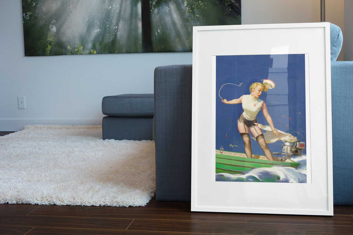 A Fast Takeoff by Gil Elvgren, pin-up poster — living room wall
