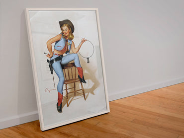 A Key Situation by Gil Elvgren, pin-up poster — leaning frame