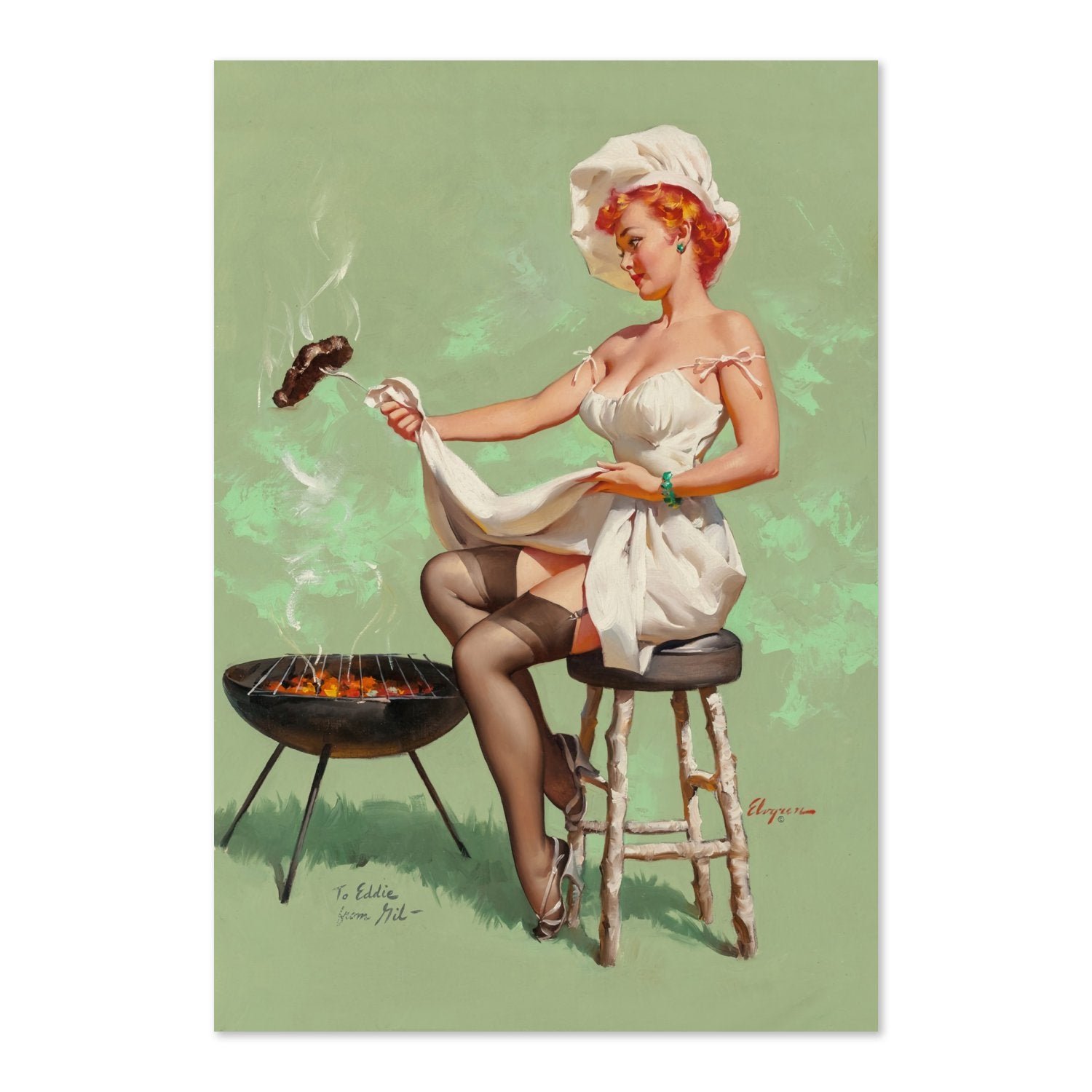 A Lot at Steak by Gil Elvgren, pin-up poster — framed print
