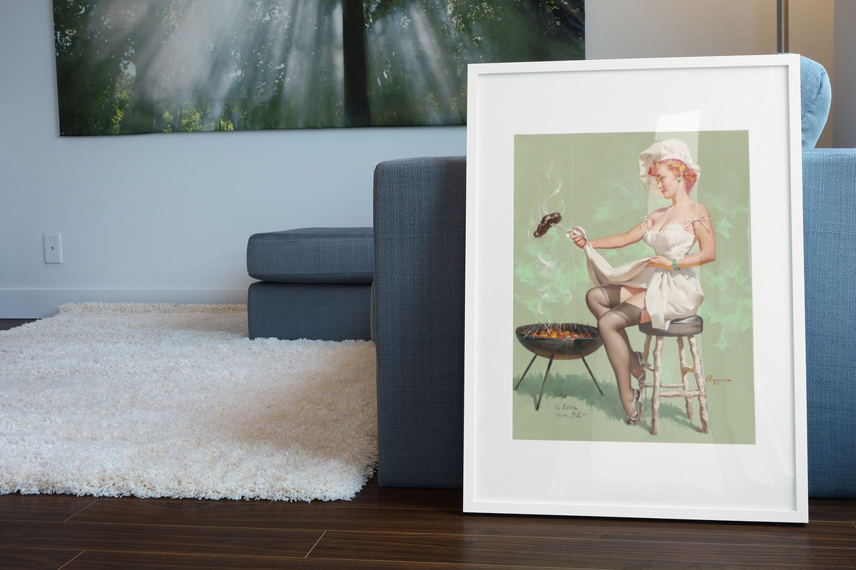 A Lot at Steak by Gil Elvgren, pin-up poster — living room wall